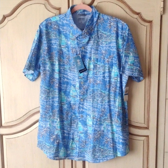 NWT Izod Saltwater dockside print button down short sleeve shirt size XL - Picture 1 of 7